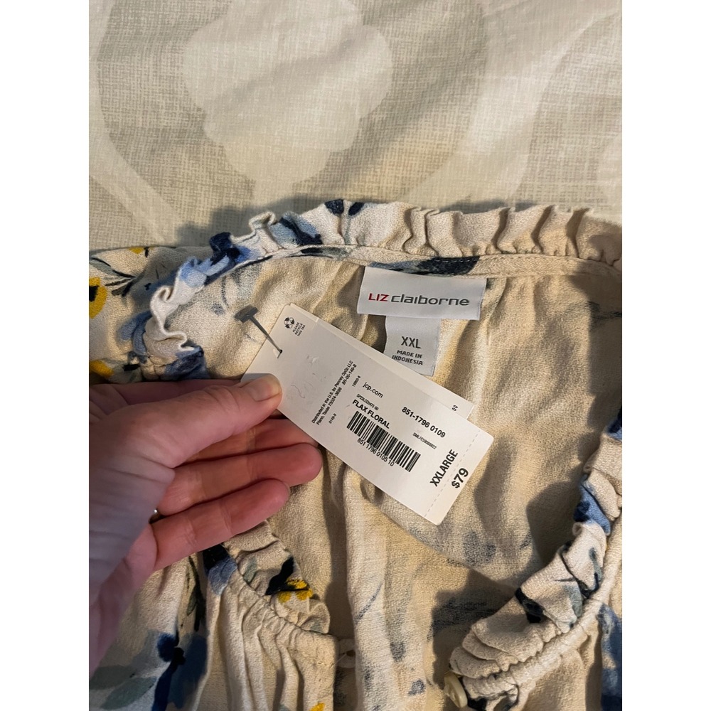 Liz Claiborne Floral Cotton Linen Midi Dress Blue Yellow XXL NWT - Picture 3 of 7